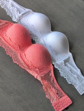 36c lot 2 Lace Push-Up Bra - Coral & White